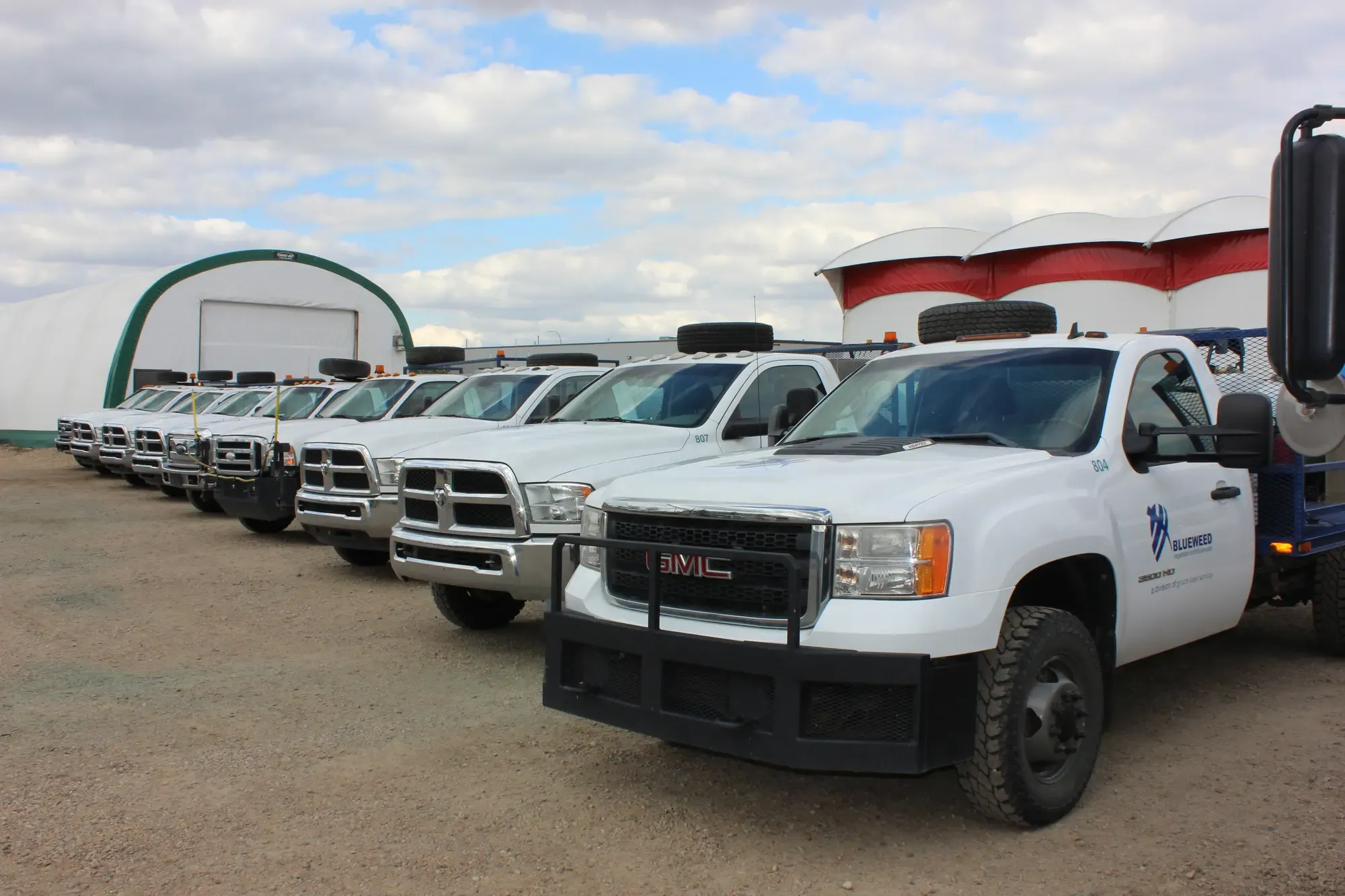 Crew trucks on winter road